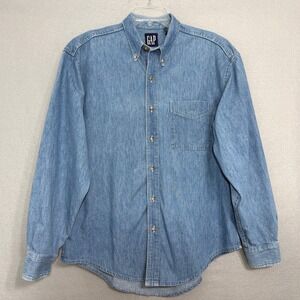 Vintage GAP Denim Men's Shirt Size L 90's Made in USA Button Medium Wash Classic